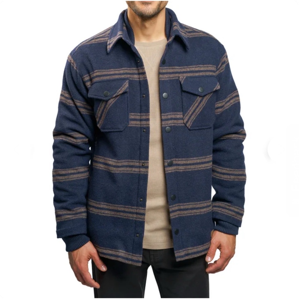 Jachs Navy and Brown Striped Shirt Jacket